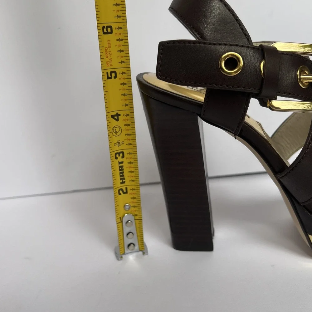 Michael Kors Women Brown Sz 5M Solid Leather High Platform Heels NEW w/box